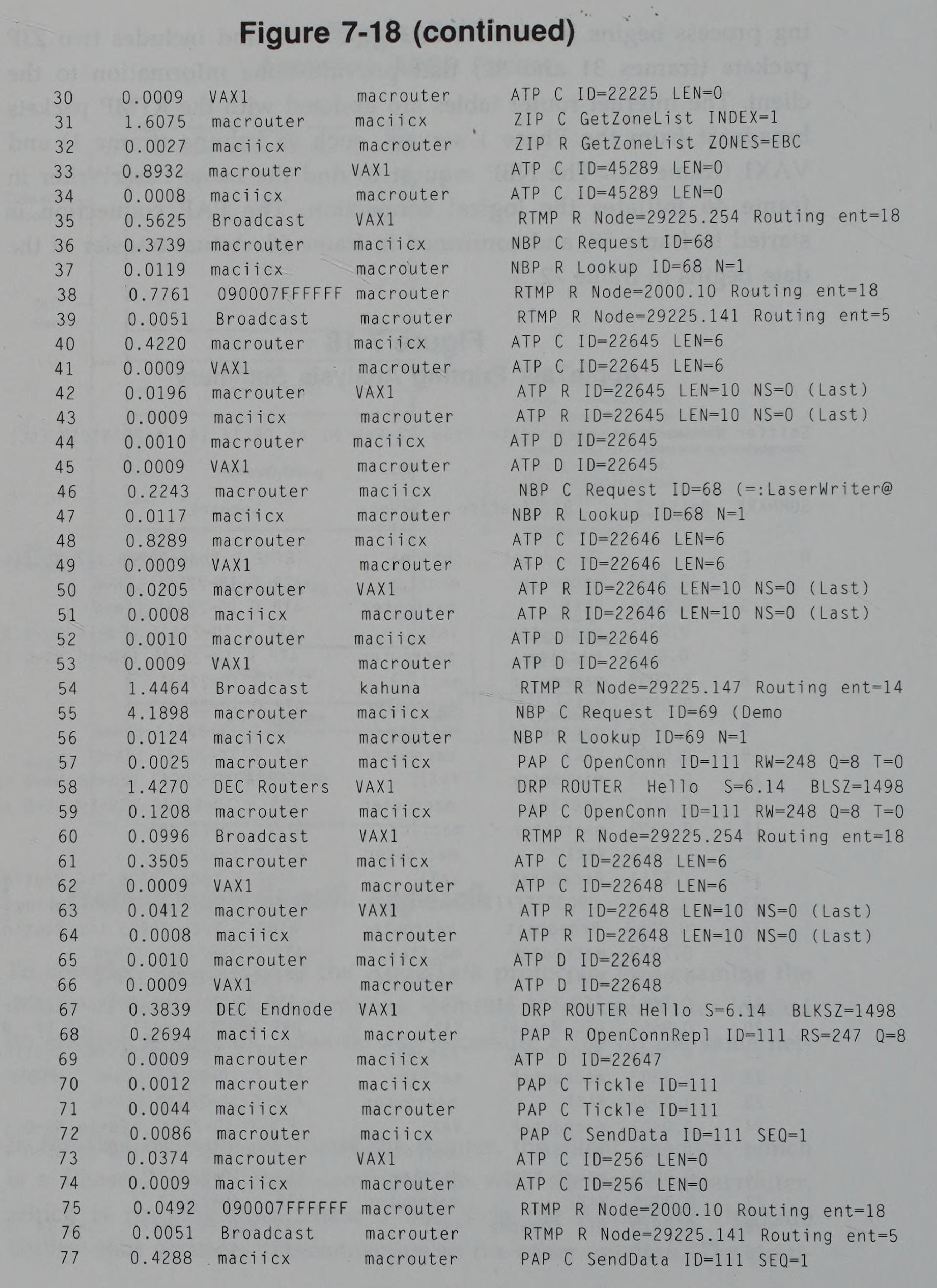 Packet capture trace listing for Figure 7-18 (continued)