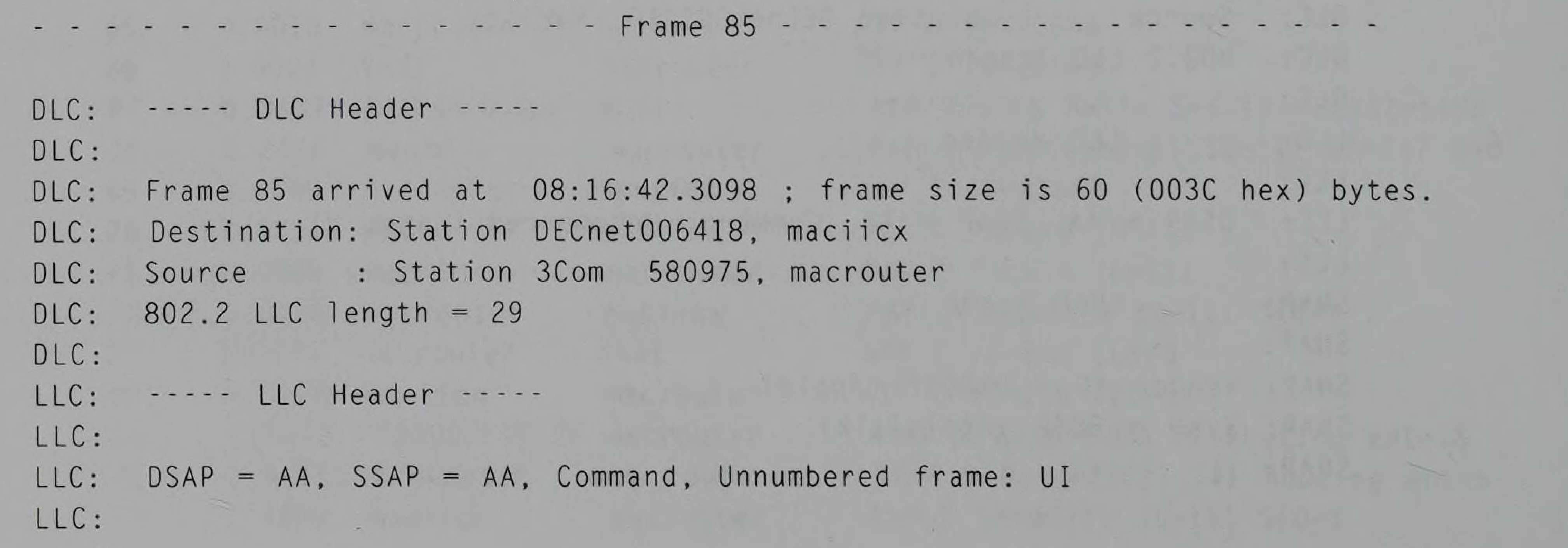 DLC and LLC header analysis for Frame 85