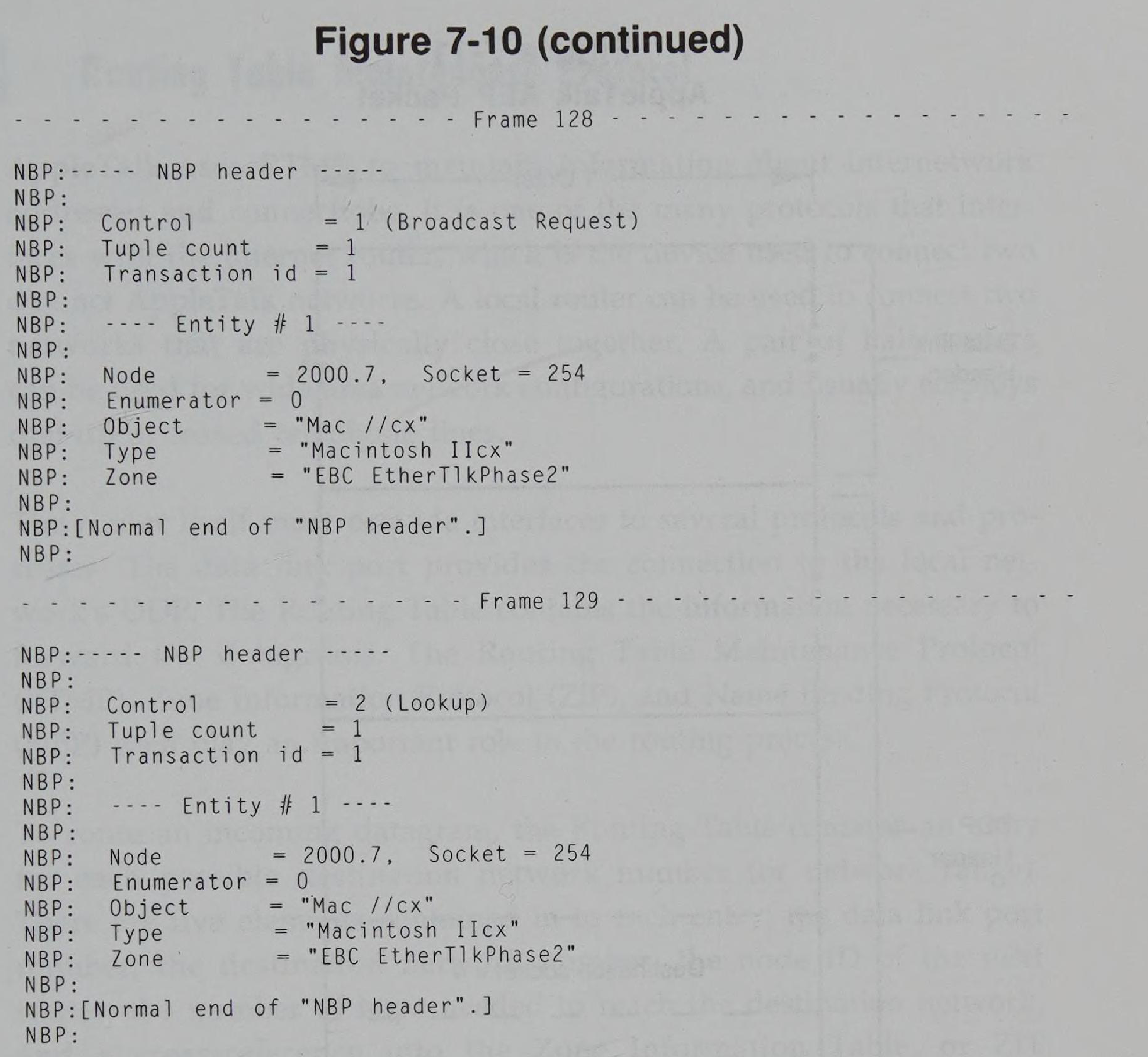 NBP broadcast request and lookup frame traces