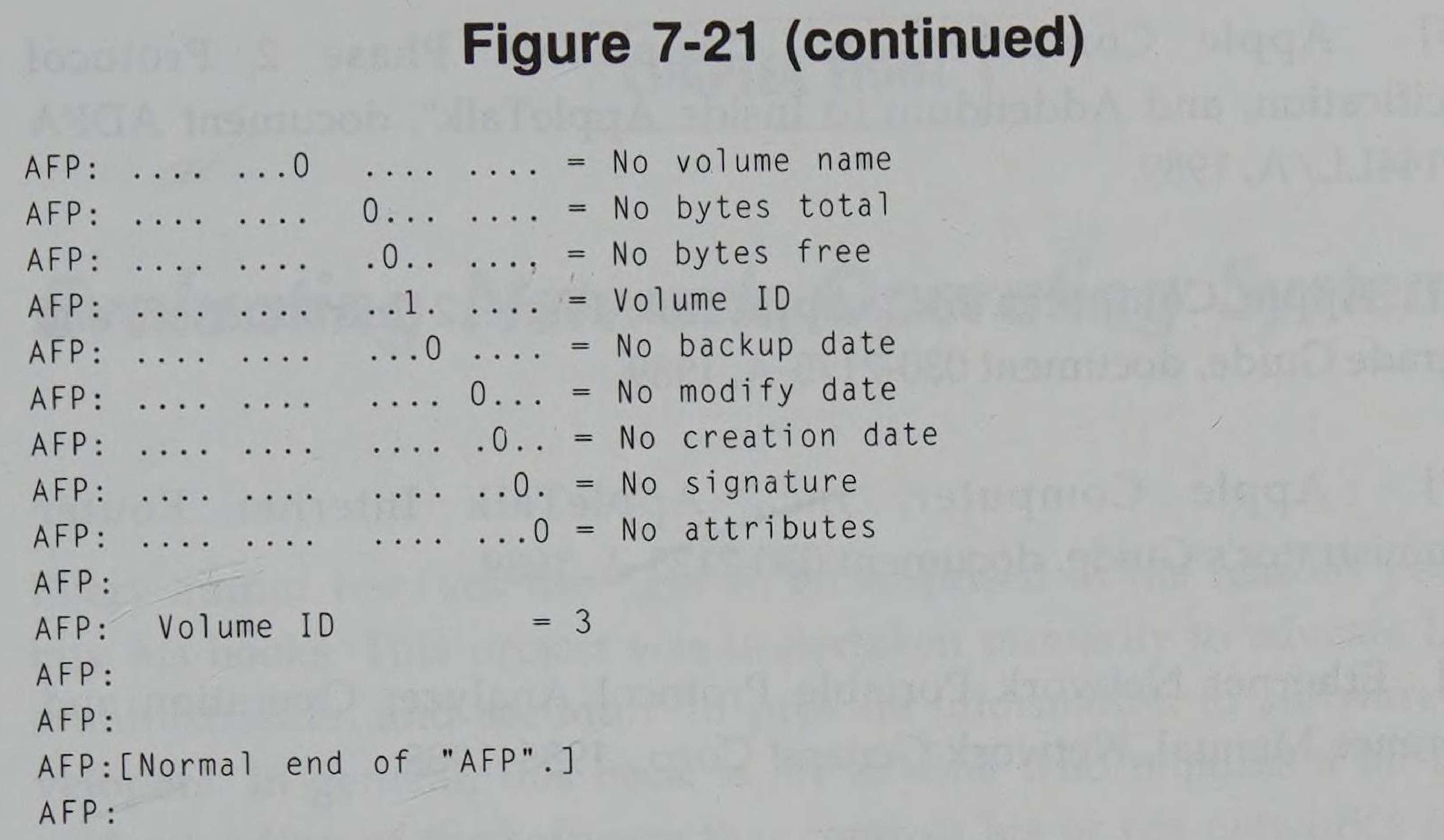 AFP Protocol trace bits for Volume ID request